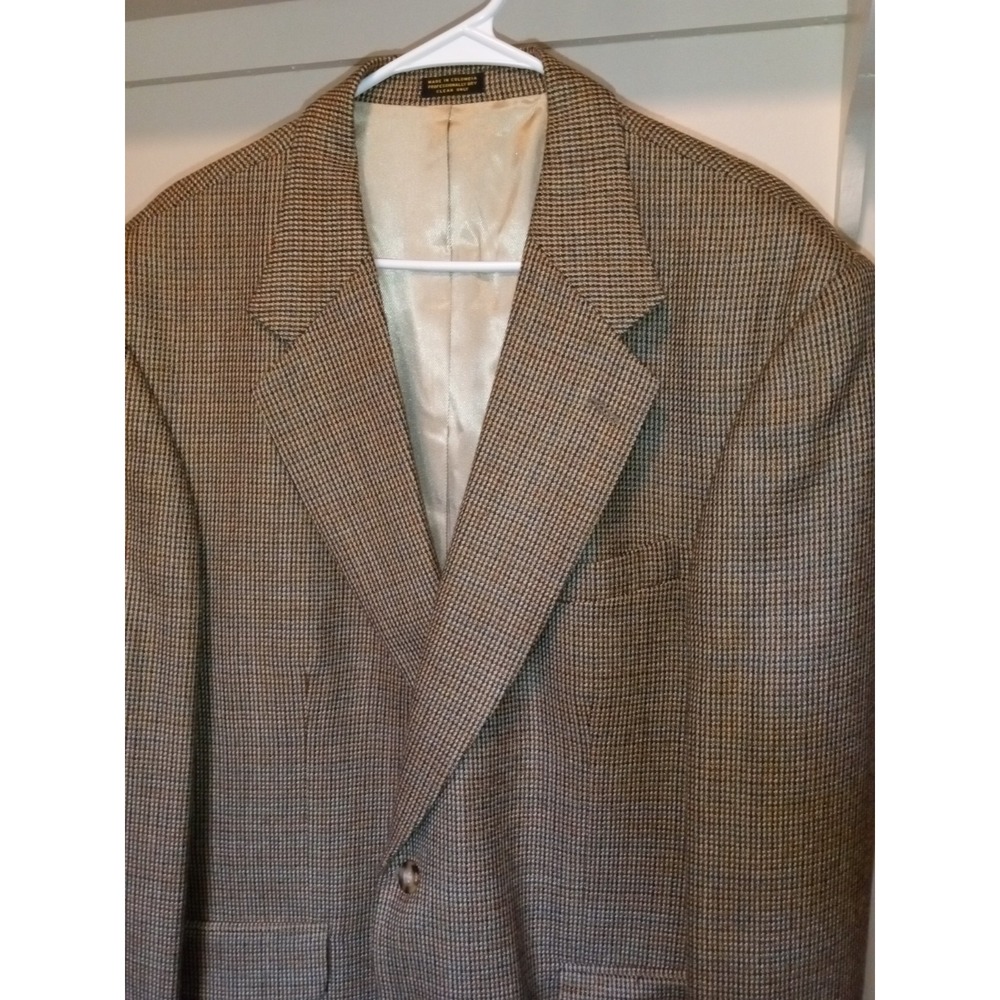 Vintage‎ Houndstooth Check Two Button Blazer Brown Tan Blue Made in Colombia 44R